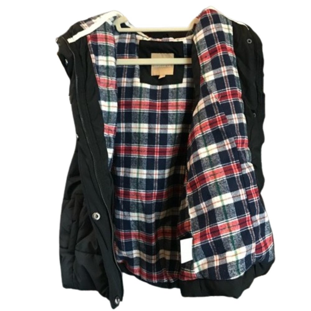 Plaid Lined Puffy Vest Navy Blue - M